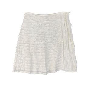 Odille Skirt Womens 10 White Cotton Tiered Ruffle Side Zip Lined Anthropologie